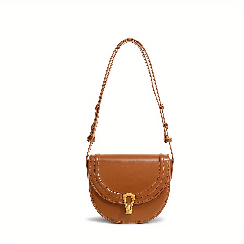TOUTOU Vintage Style Saddle Bag, Solid Color Crossbody Bag, Buckle Decor Flap Purse For Women
