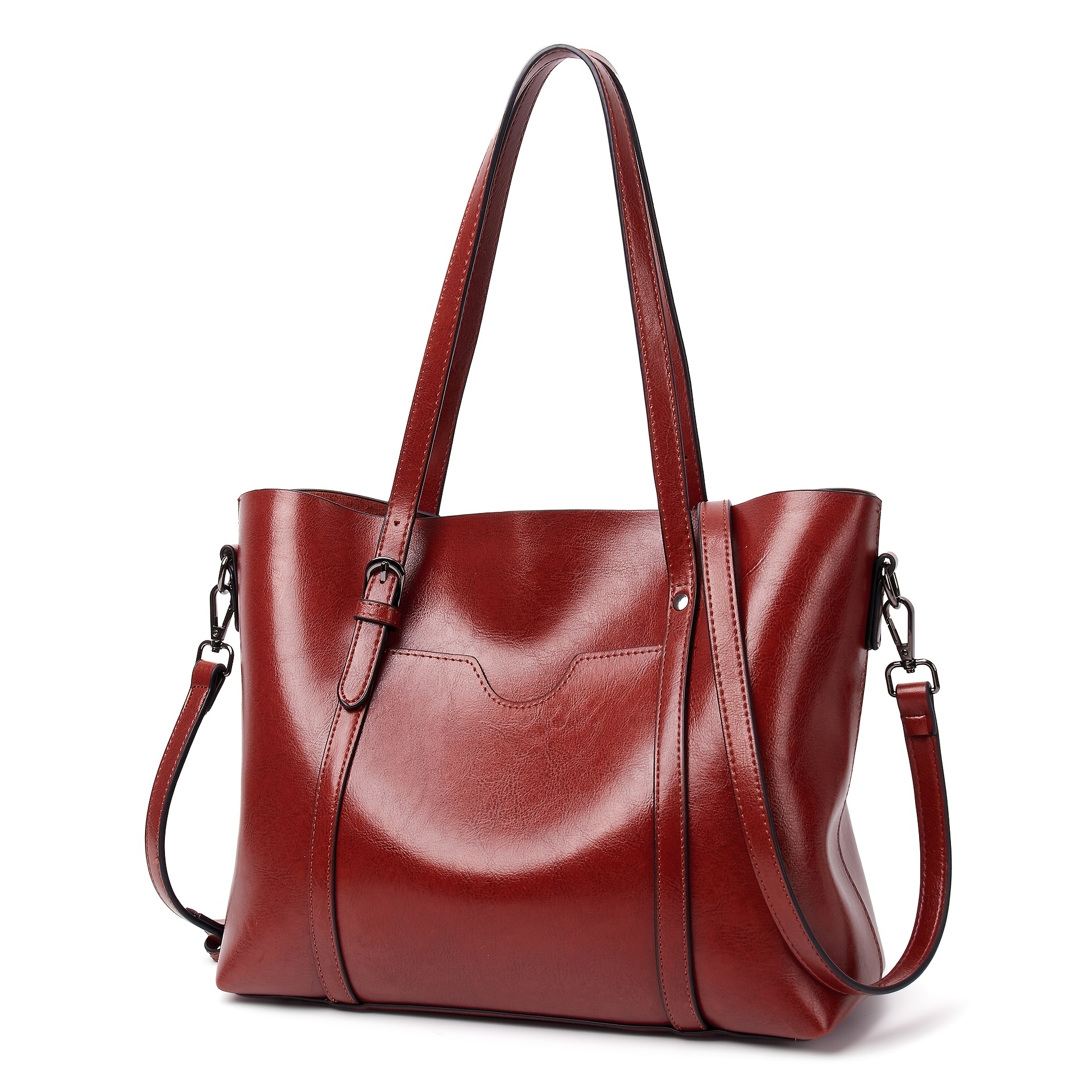 Faux Leather Shoulder Bag, Women's Trendy Elegant Tote Bag Casual Zipper Crossbody Bag