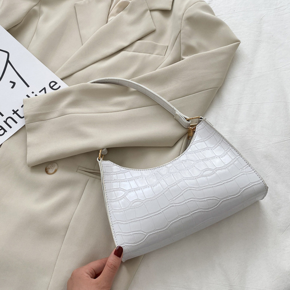 Fashion Zipper Shoulder Bag, Casual Crocodile Pattern Underarm Bag, Trendy Handbag For Women