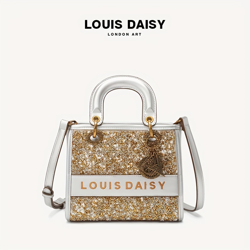 Sequins Tote Bag For Women, Trendy Square Crossbody Bag, Vintage Satchel Purse With Pendant