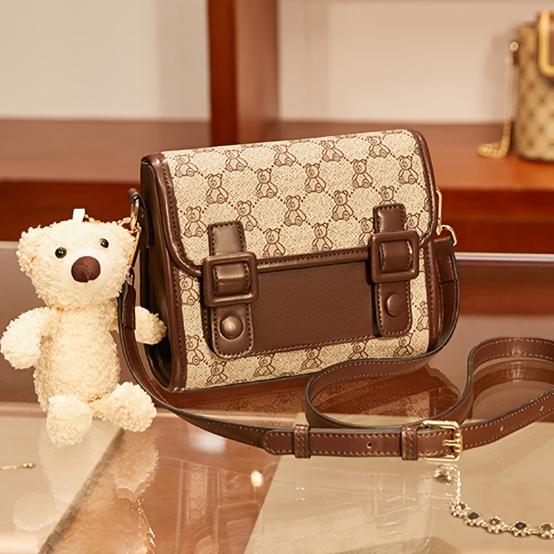 Geometric Pattern Shoulder Bag, Women's Flap Square Bag With Adjustable Strap