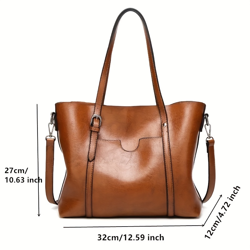 Faux Leather Shoulder Bag, Women's Trendy Elegant Tote Bag Casual Zipper Crossbody Bag
