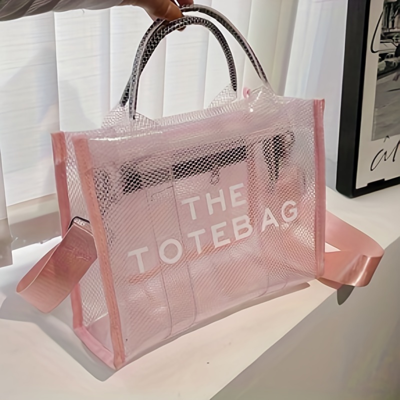 Clear Tote Bag For Women, Mesh Design Summer Beach Bag, Trendy PVC Crossbody Bag For Travel