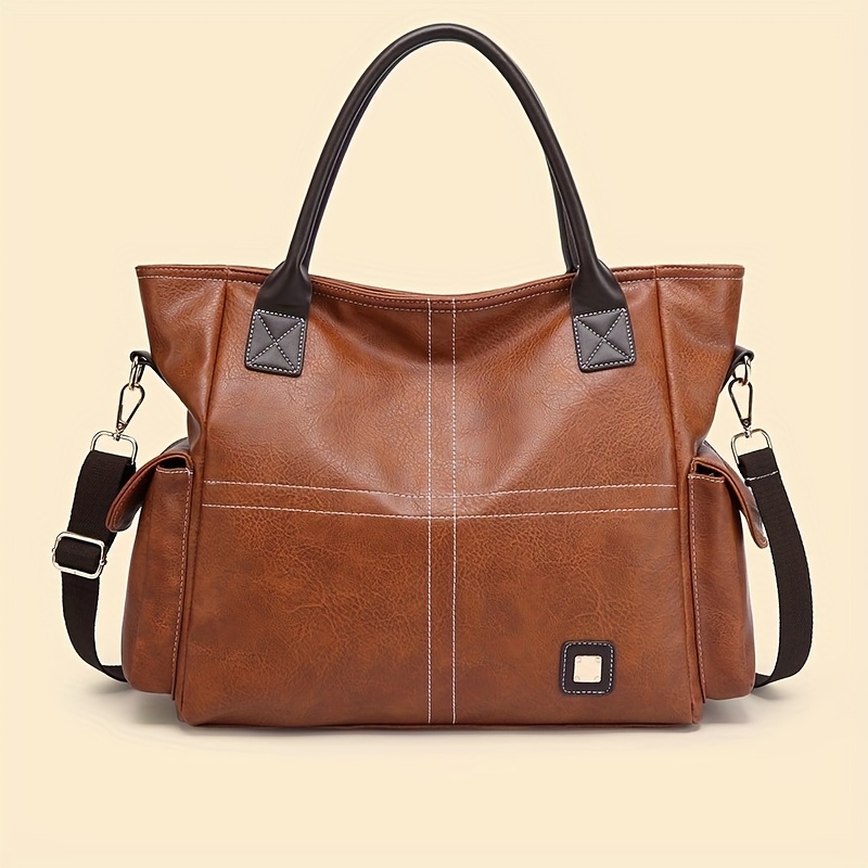 Large Capacity Soft Handbag, PU Leather Waterproof Crossbody Bag, Detachable Strap Casual Shoulder Bag