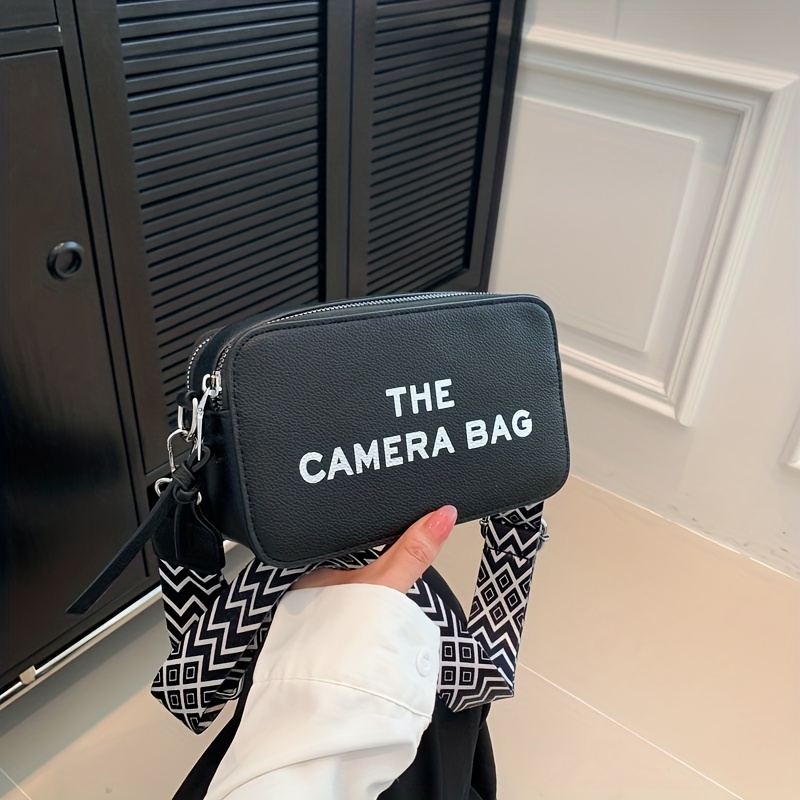 Simple Letter Pattern Square Crossbody Bag, All-Match Zipper Shoulder Bag, Women's Casual Bag