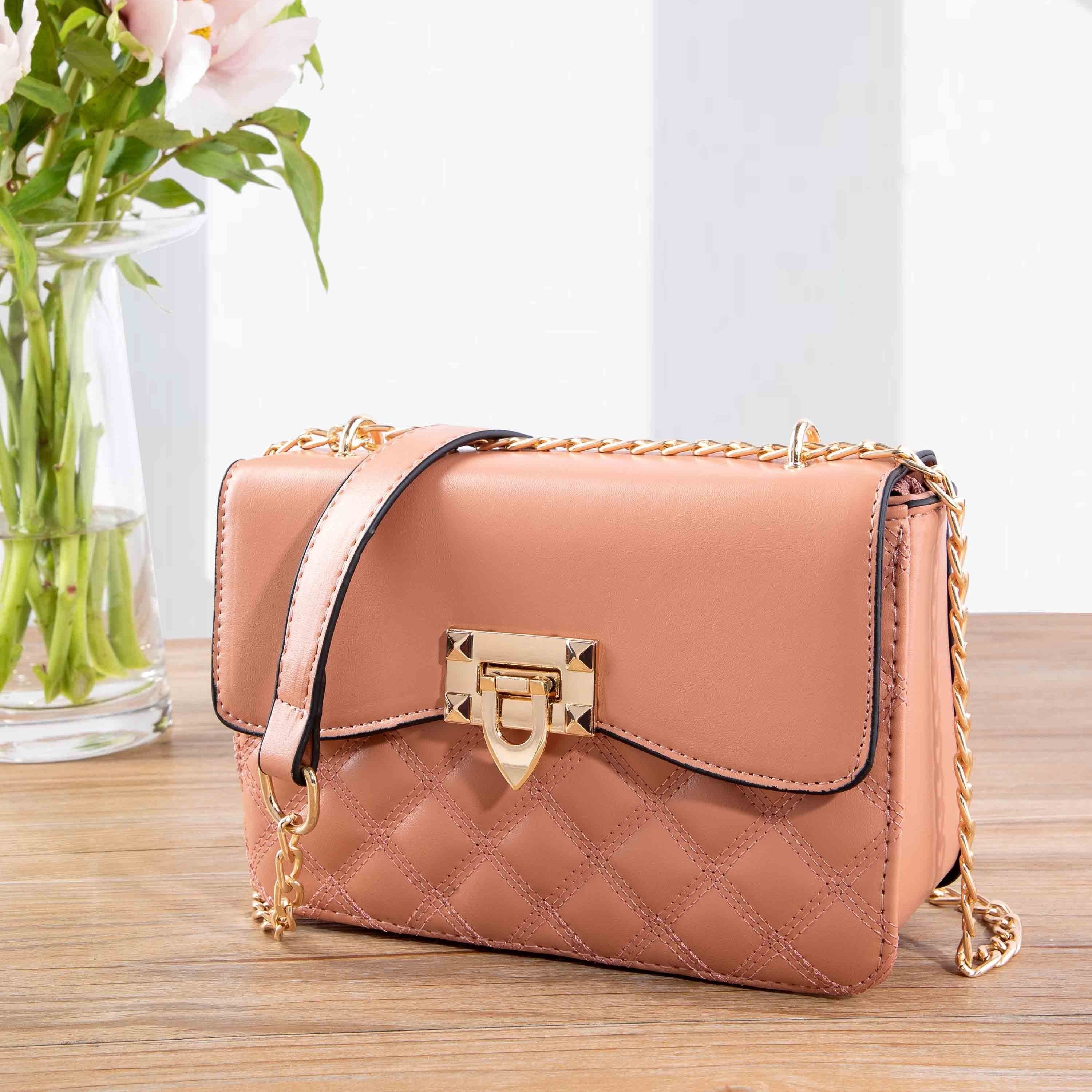 Argyle Embroidery Crossbody Bag, Fashion Chain Shoulder Bag, Women's Small Square Purse