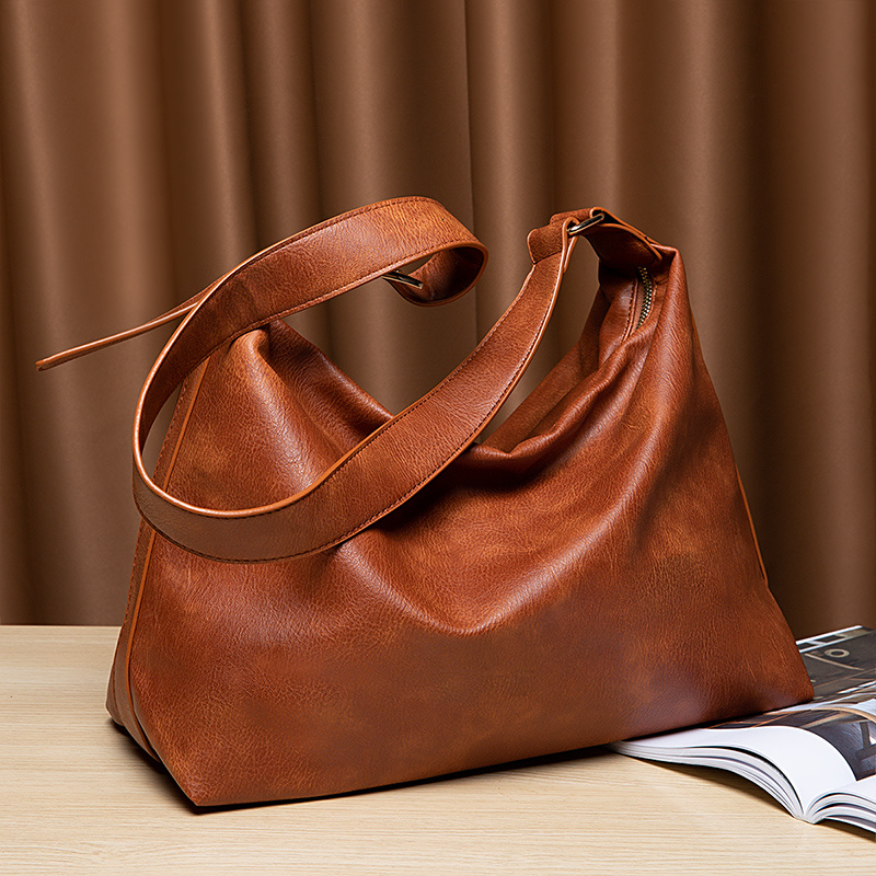 Retro Solid Color Large Capacity Shoulder Bag, Vintage Tote Bag, Handbag