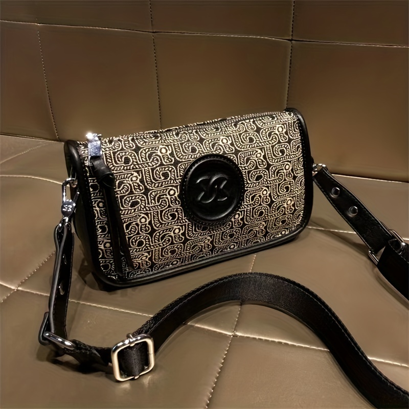 Geometric Pattern Crossbody Bag, Trendy Fabric Shoulder Bag, Fashion Square Purse With Zipper