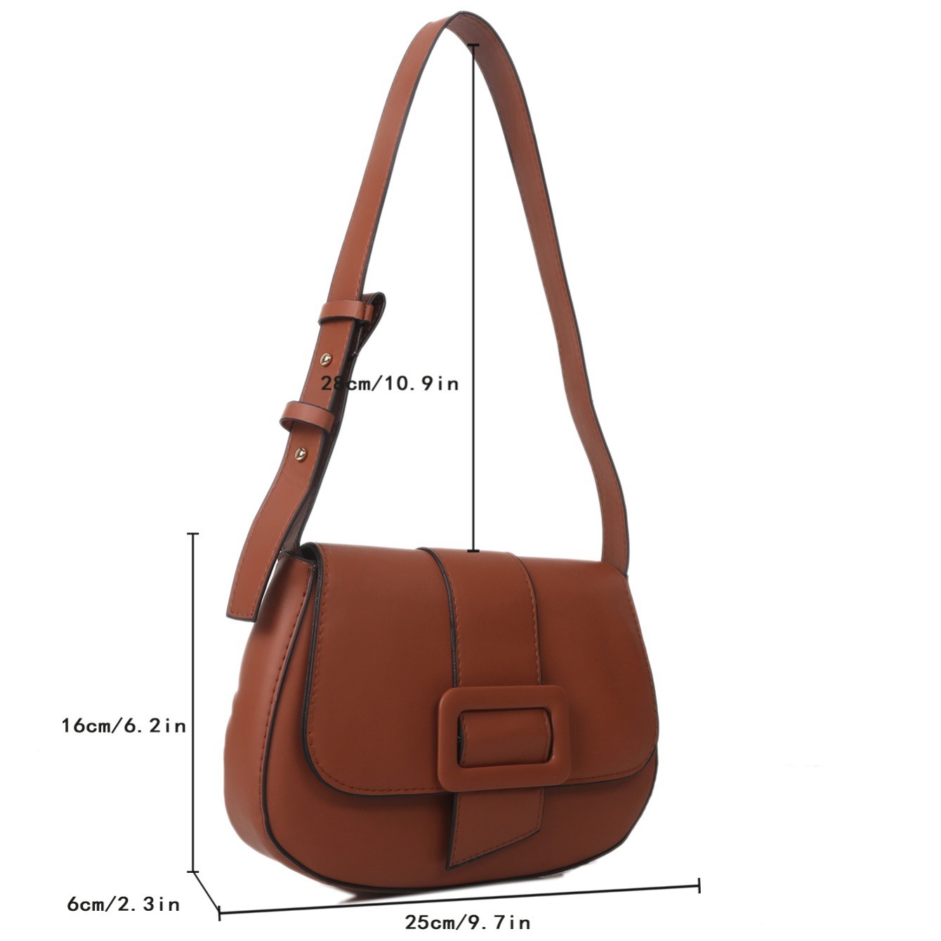 Women's Faux Leather Saddle Bag, Fashion Solid Color Buckle Decor Crossbody Bag For Work