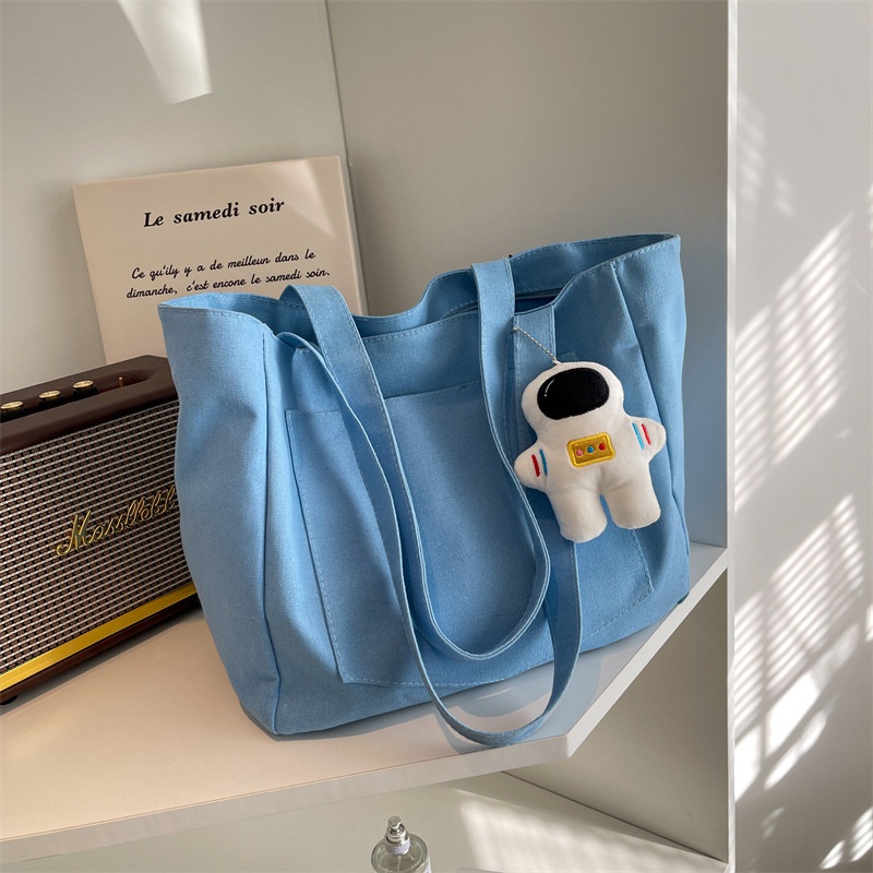 Simple Canvas Tote Bag, Large Capacity Shoulder Bag, All-match School Handbags