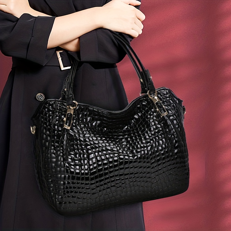 Trendy Embossed Tote Bag, Large Capacity Crossbody Bag, Women's Leather Handbag For Office