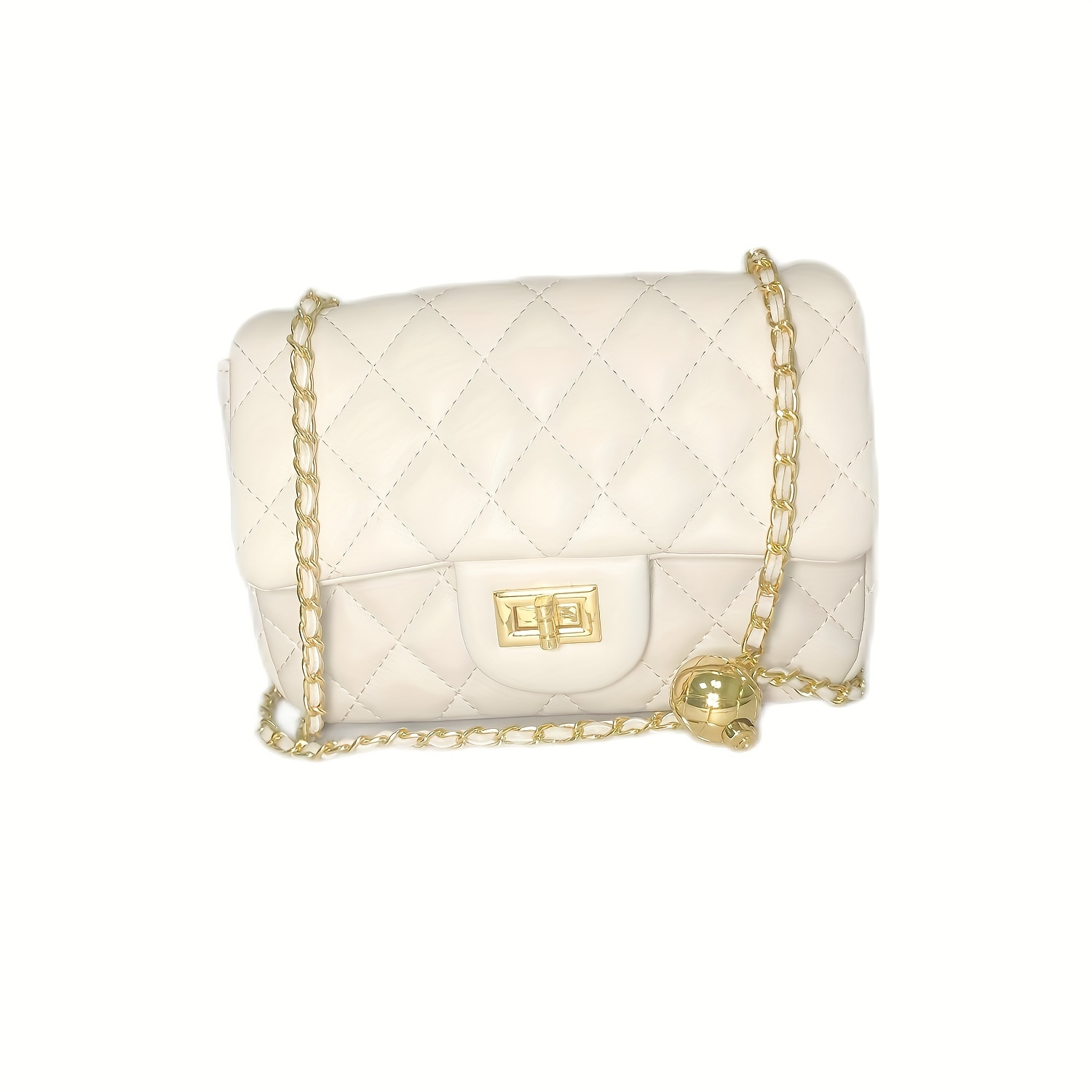 Argyle Quilted Crossbody Bag, Women's Turn Lock Flap Purse, Fashion Chain Shoulder Bag