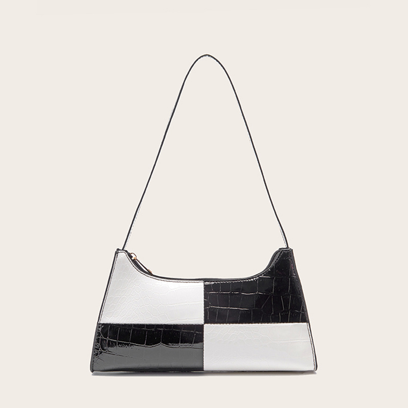 Two Tone Baguette Bag, Women's Simple Shoulder Bag Elegant Faux Leather Zipper Bag