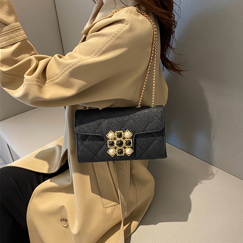 Pearl Buckle Chain Bag, Women's Elegant Shoulder Bag For Shopping And Commuting