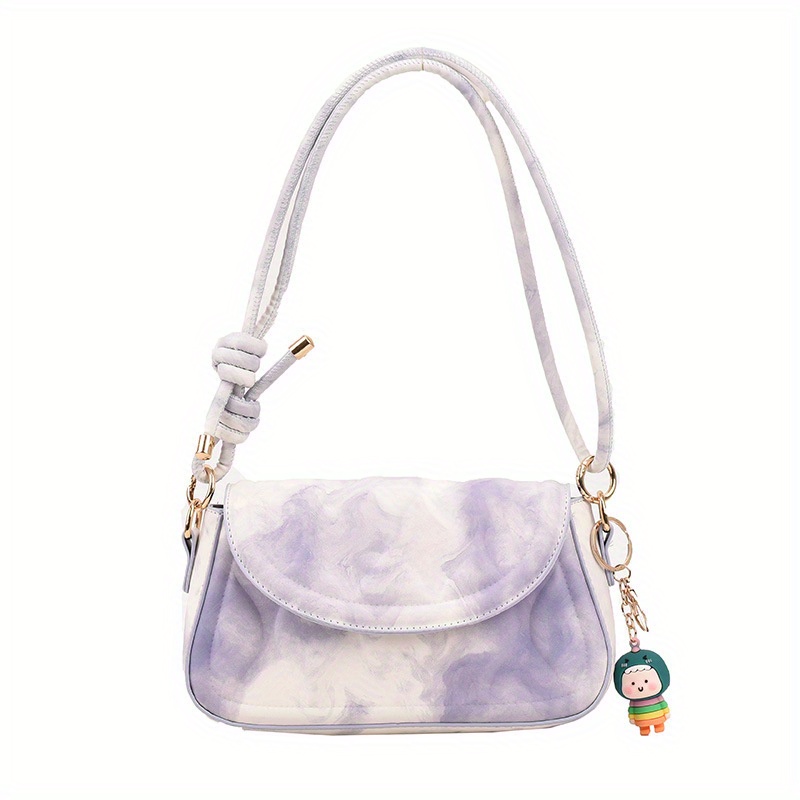 Ombre Embossed Shoulder Bag, Fashion PU Leather Crossbody Bag, Women's Underarm Purse With Cute Pendant