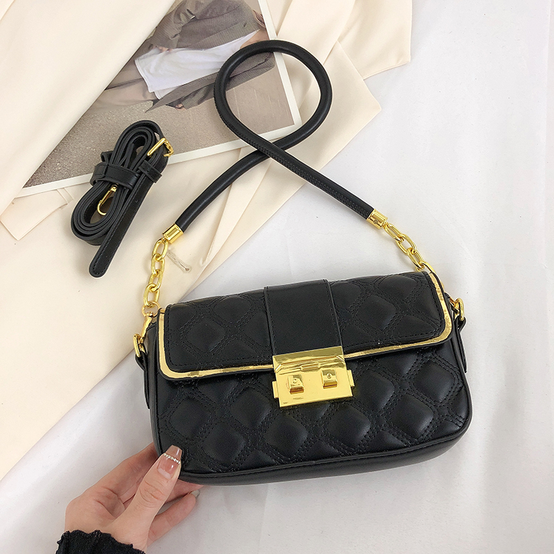 Argyle Chain Crossbody Bag, Buckle Decor Shoulder Bag, Women's PU Flap Square Purse