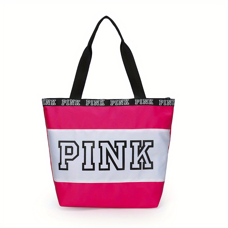 Beach Tote Bags For Women, Pink Colorblock Shoulder Bag, Casual Travel Luggage Bag
