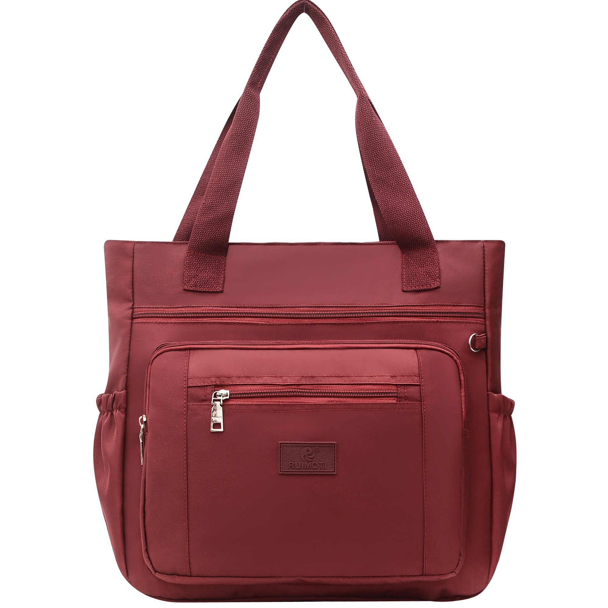 Women's Solid Color Tote Bag, Large Capacity Zipper Shoulder Bag For Shopping & Travel