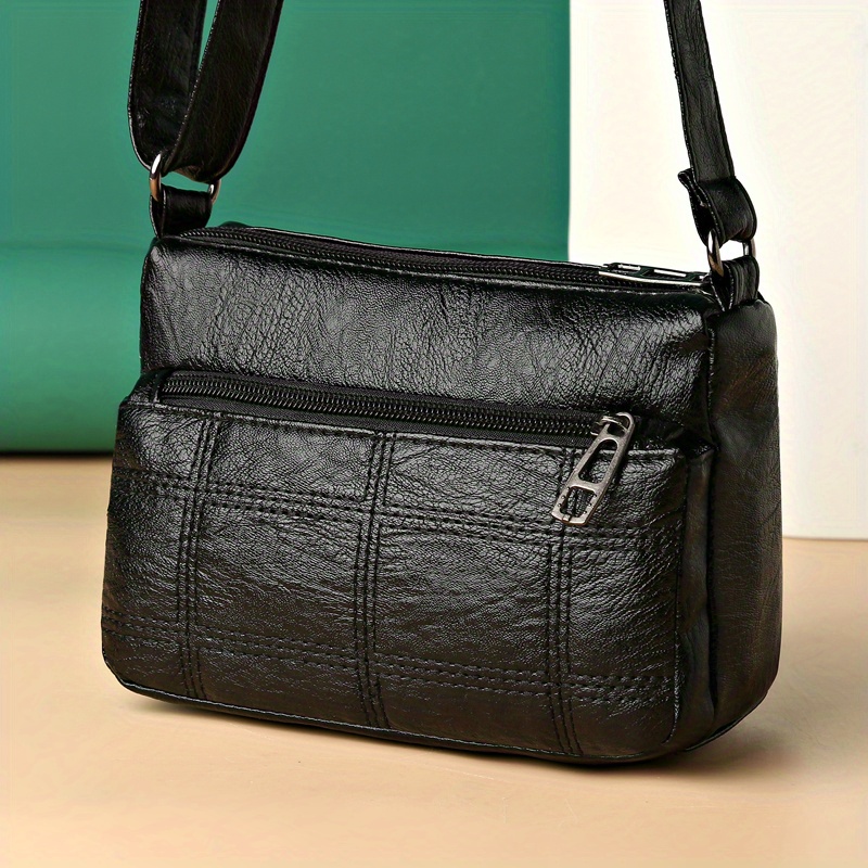 Women's Stitching Crossbody Bag, Vintage PU Shoulder Bag, Multi Pockets Purse Gift For Mom