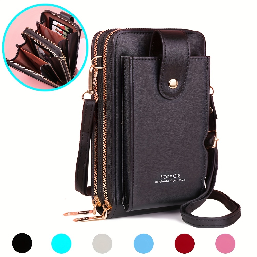 Women's Vertical Crossbody Bag, Mini PU Leather Phone Bag, Fashion Zipper Around Coin Purse