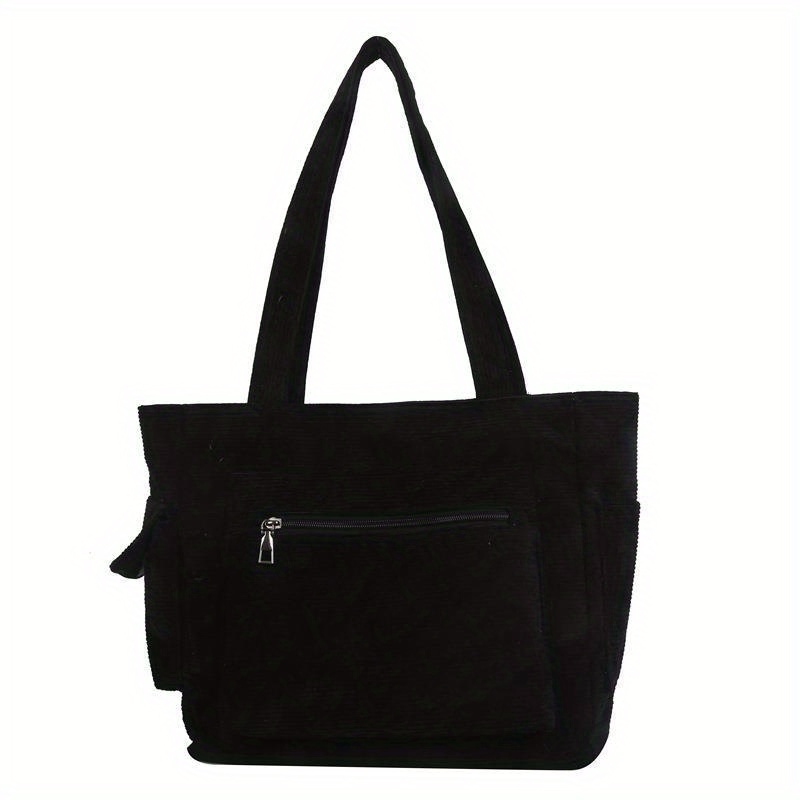 Simple Corduroy Shoulder Bag, Large Capacity Commuter Handbags, Women's Multi Pocket Crossbody Bag