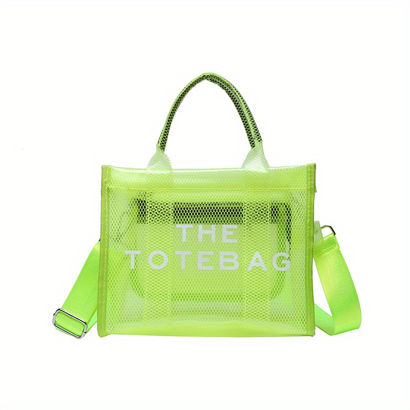 Clear Tote Bag For Women, Mesh Design Summer Beach Bag, Trendy PVC Crossbody Bag For Travel