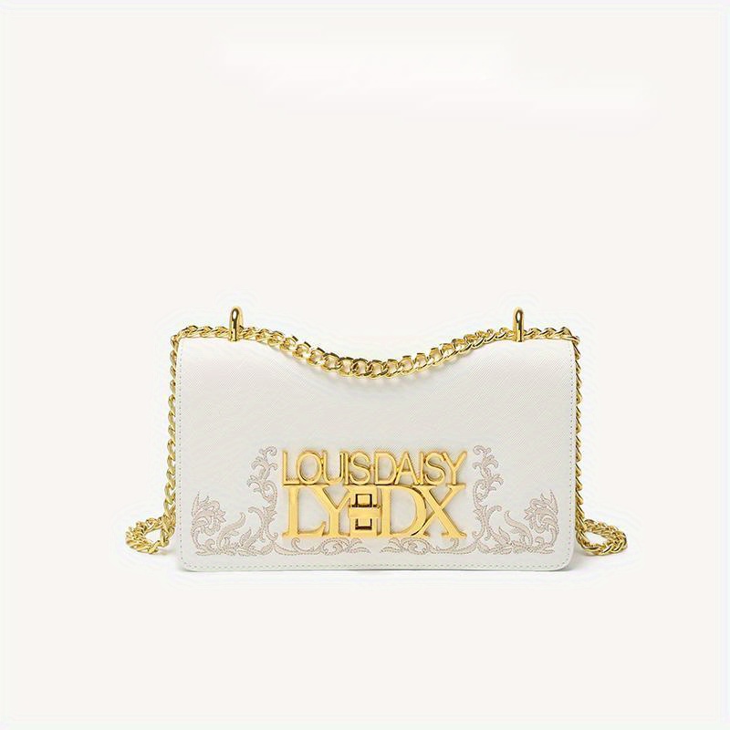 Twist Lock Box Clutch, Golden Chain Waterproof Shoulder Bag, Detachable Strap Elegant Plant Pattern Shoulder Bag