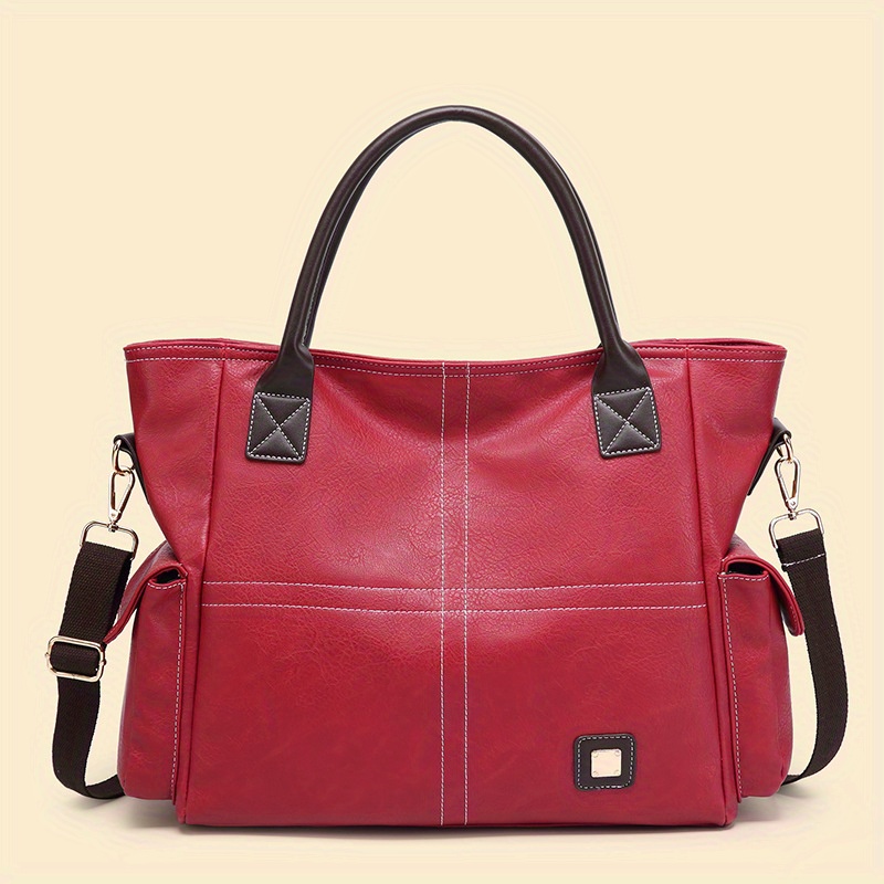 Large Capacity Soft Handbag, PU Leather Waterproof Crossbody Bag, Detachable Strap Casual Shoulder Bag