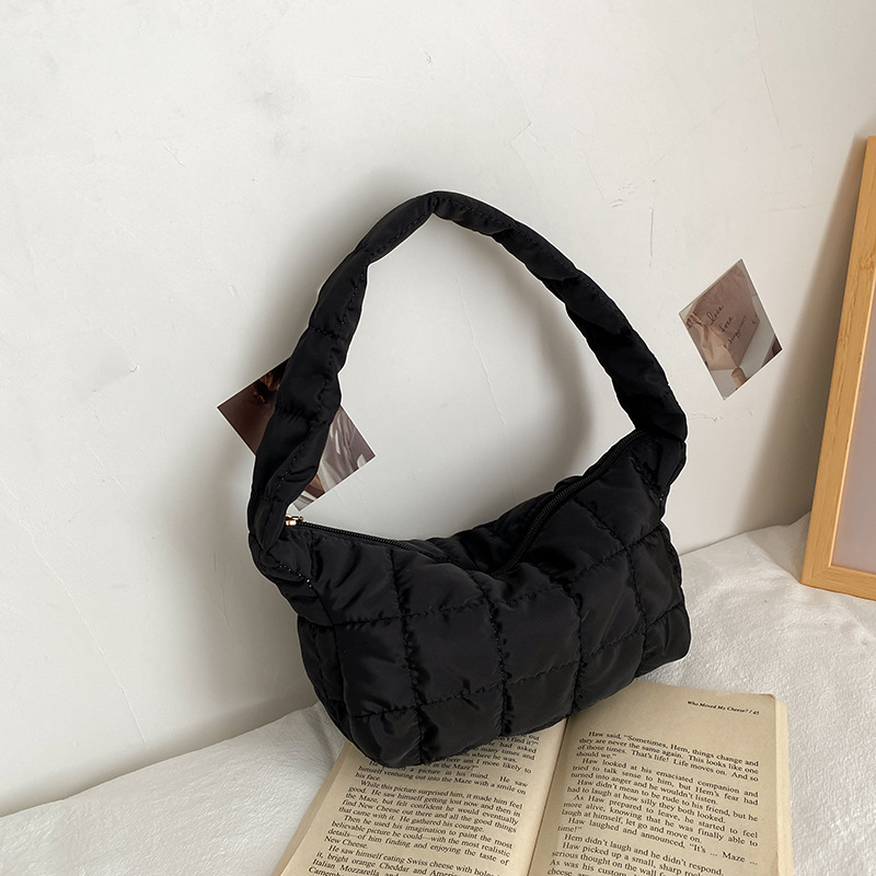 Quilted Puffer Shoulder Bag, Women's Solid Color Crossbody Bag, Simple Zipper Underarm Purse