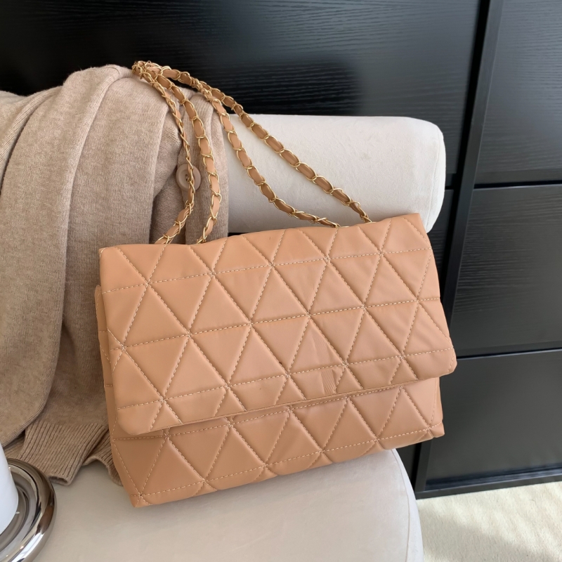 Argyle Quilted Shoulder Bag, Women's Solid Color Flap Purse, Stylish Chain Crossbody Bag