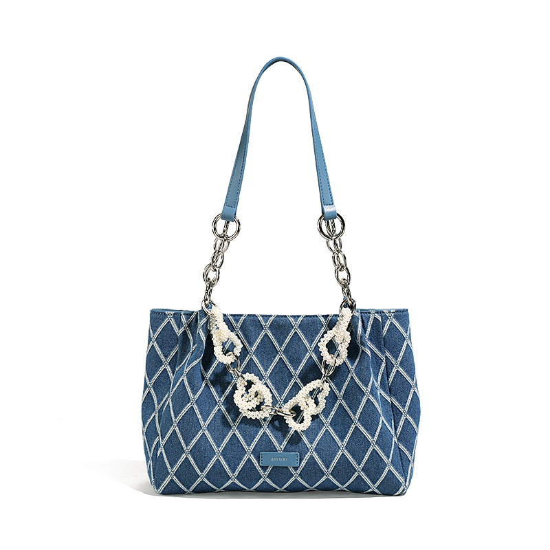 Trendy Plaid Pattern Tote Bag, Women's Stylish Design Shoulder Bag, Niche Bag With Fixed Straps