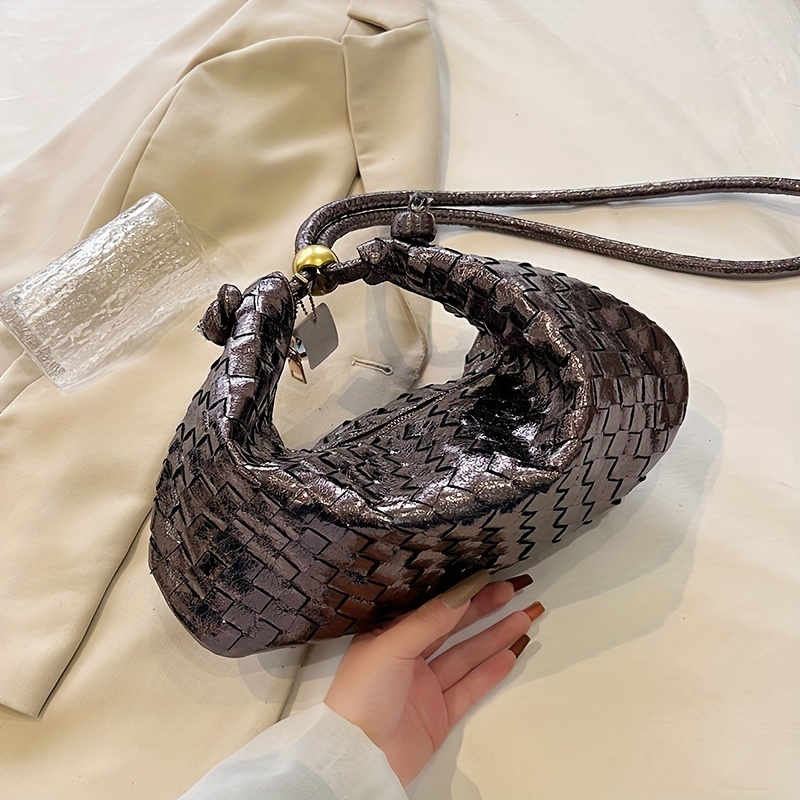Fashion Woven Crossbody Bag, Metallic Color Shoulder Bag, Niche Design Dumpling Clutch Purse