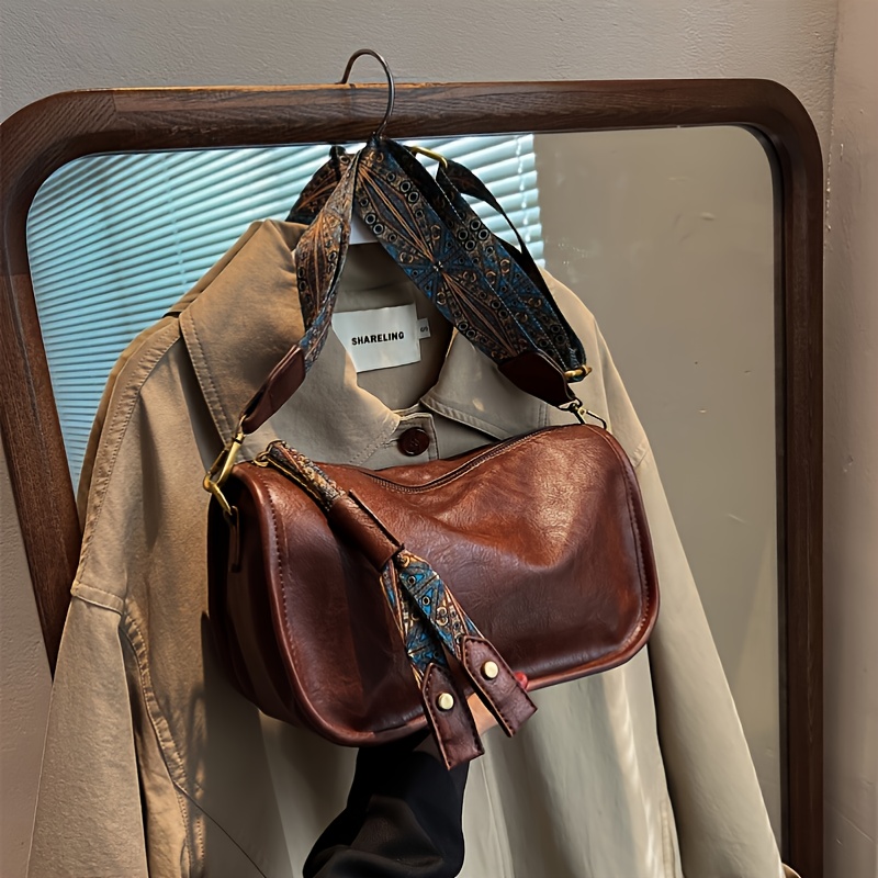 Retro Style Shoulder Bag, Fashion Zipper Messenger Bag, Women's Faux Leather Crossbody Bag