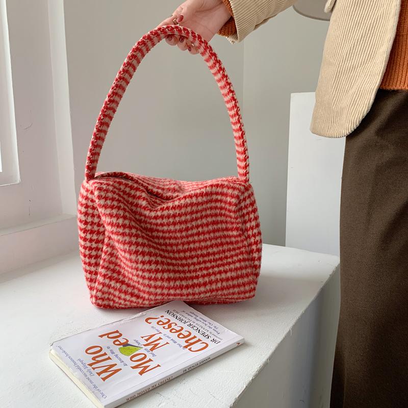 Gingham Pattern Zipper Shoulder Bag, Women's Trendy Handbag, Satchel Purse For Autumn And Winter