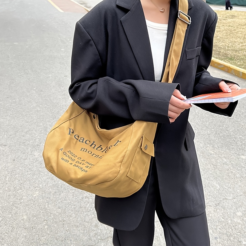 Letter Graphic Canvas Hobo Bag, Fashion Large Capacity Shoulder Bag, Casual Crossbody Purse