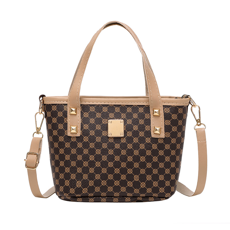 Geometric Pattern Shoulder Bucket Bag, Studded Decor Crossbody Bag, Women's Top Handle Purse