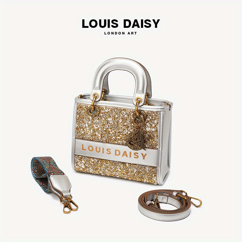 Sequins Tote Bag For Women, Trendy Square Crossbody Bag, Vintage Satchel Purse With Pendant