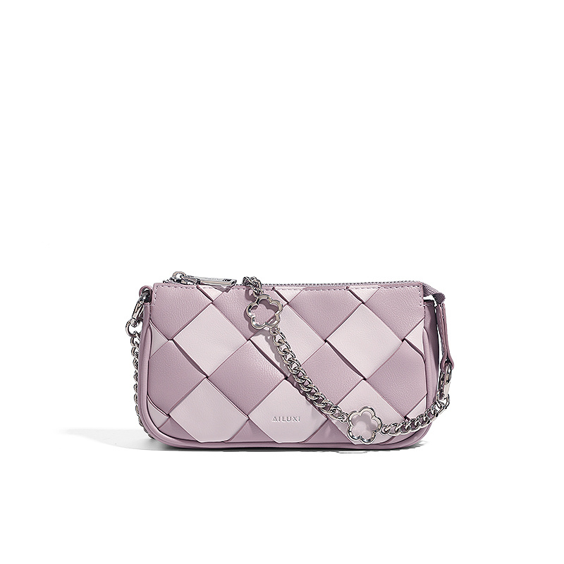 Colorblock Braided Shoulder Bag, Zipper Underarm Bag, Trendy Minimalist Chain Bag