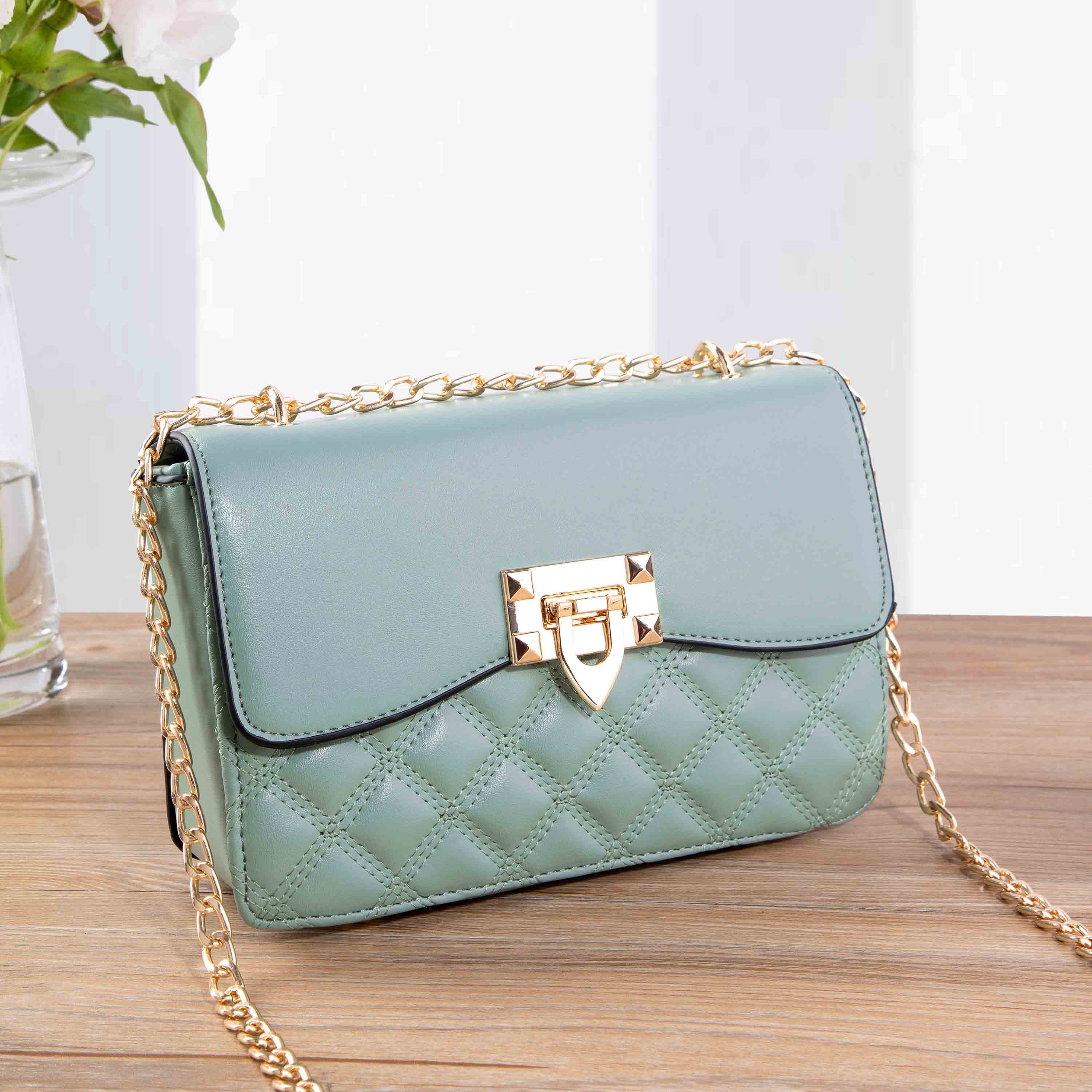 Argyle Embroidery Crossbody Bag, Fashion Chain Shoulder Bag, Women's Small Square Purse