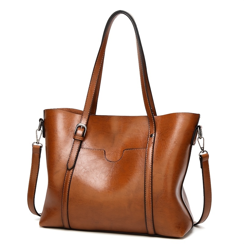 Faux Leather Shoulder Bag, Women's Trendy Elegant Tote Bag Casual Zipper Crossbody Bag