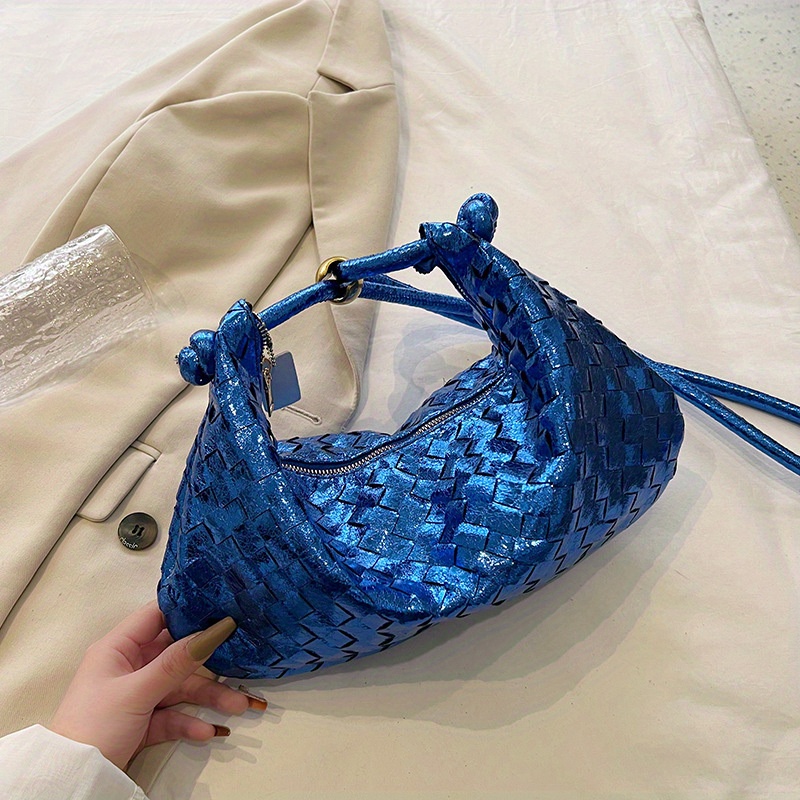 Fashion Woven Crossbody Bag, Metallic Color Shoulder Bag, Niche Design Dumpling Clutch Purse