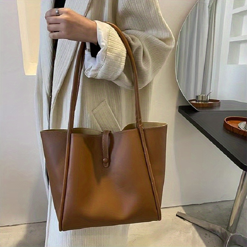 Solid Color Tote Bag With Purse, Large Capacity Shoulder Bag, Versatile Commuter Bag