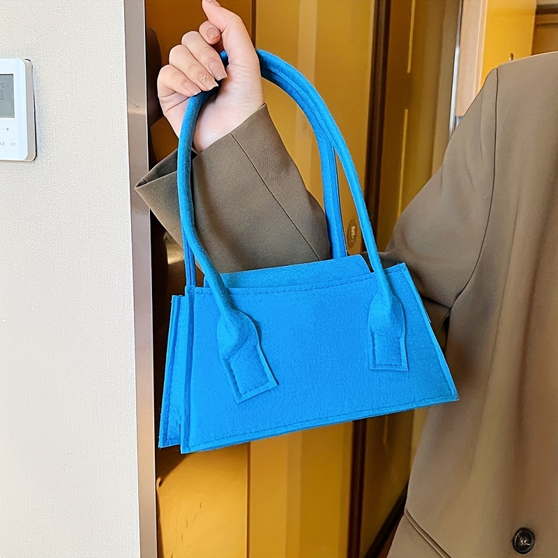 Solid Color Felt Handbag, Fashion Underarm Purse, Women's Double Strap Shoulder Bag