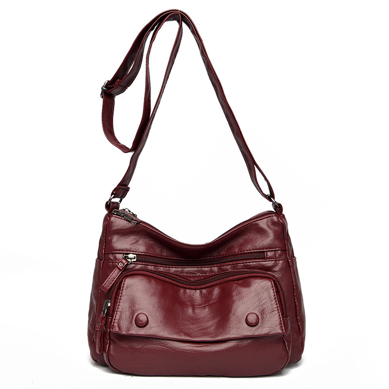 Middle-aged Women's Crossbody Bag, Multi Zipper Shoulder Bag For Mother, Buckle Decor Bag