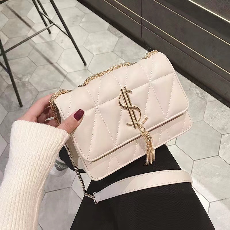 Rhombus Quilted Shoulder Bag, Letter Tassel Decor Crossbody Bag With Chain Strap For Work
