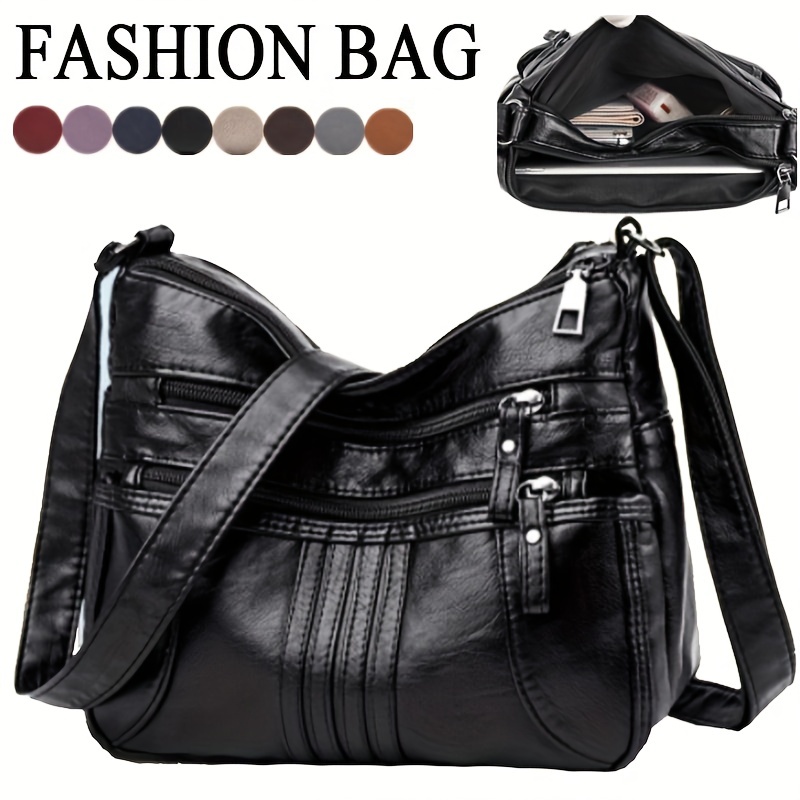 Fashion PU Leather Shoulder Bag, Women's Multi Pocket Purse, Casual Travel Crossbody Bag