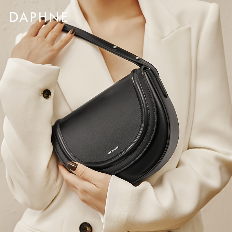 DAPHNE Faux Leather Saddle Bag, Women's Solid Color Crossbody Flap Bag, Fashion Sling Purse For Work