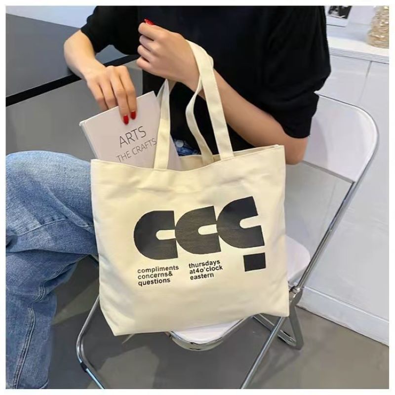 Letter Graphic Canvas Tote Bag, Large Capacity Shoulder Bag, Minimalist Hand Shopper Purse