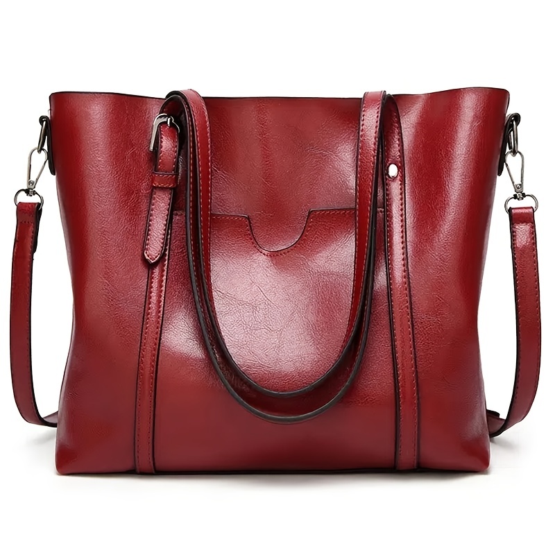 Faux Leather Shoulder Bag, Women's Trendy Elegant Tote Bag Casual Zipper Crossbody Bag