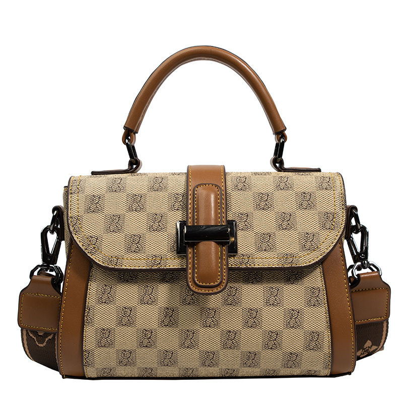 Plaid Pattern Flap Handbag, Fashion Buckle Decor Crossbody Bag, Women's PU Leather Top Handle Purse